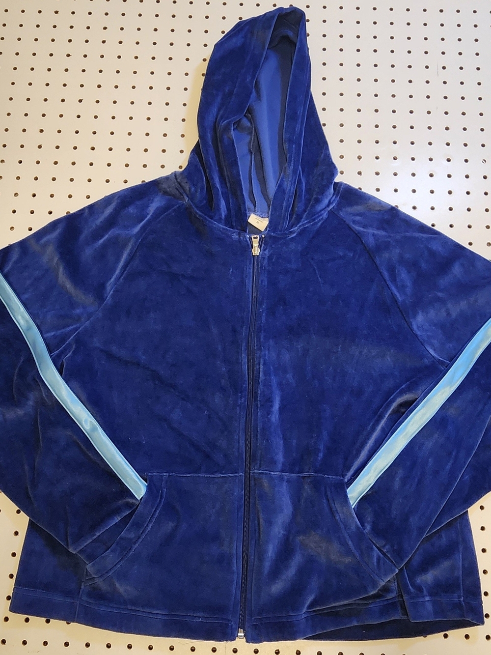 High Sierra Velour Full Zip Hoodie Sweatshirt Blue Light Blue Stripe Women XL